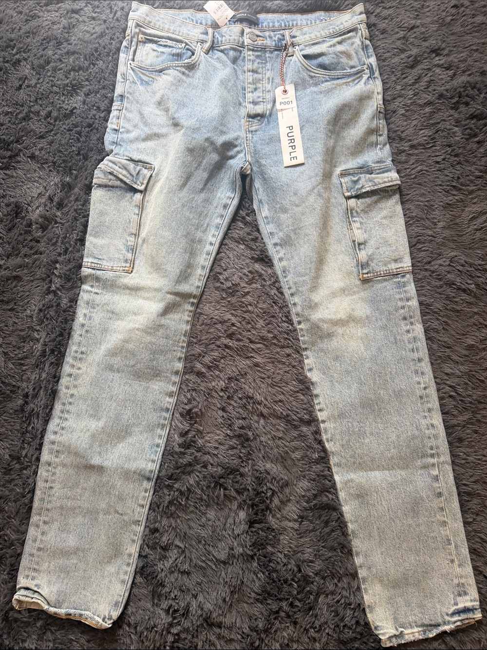 Slim Straight Light Blue Cargo Jeans for Men